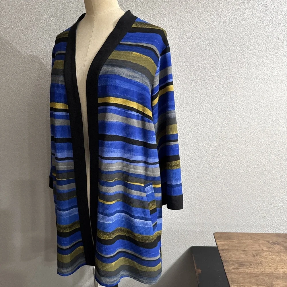Linea by Louis Dell'Olio Women Blue Striped  Cardigan‎ Jacket Sz Medium Workwear